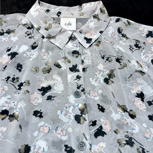 CAbi Lt Gray Sheer Floral Blouse.  Sz S